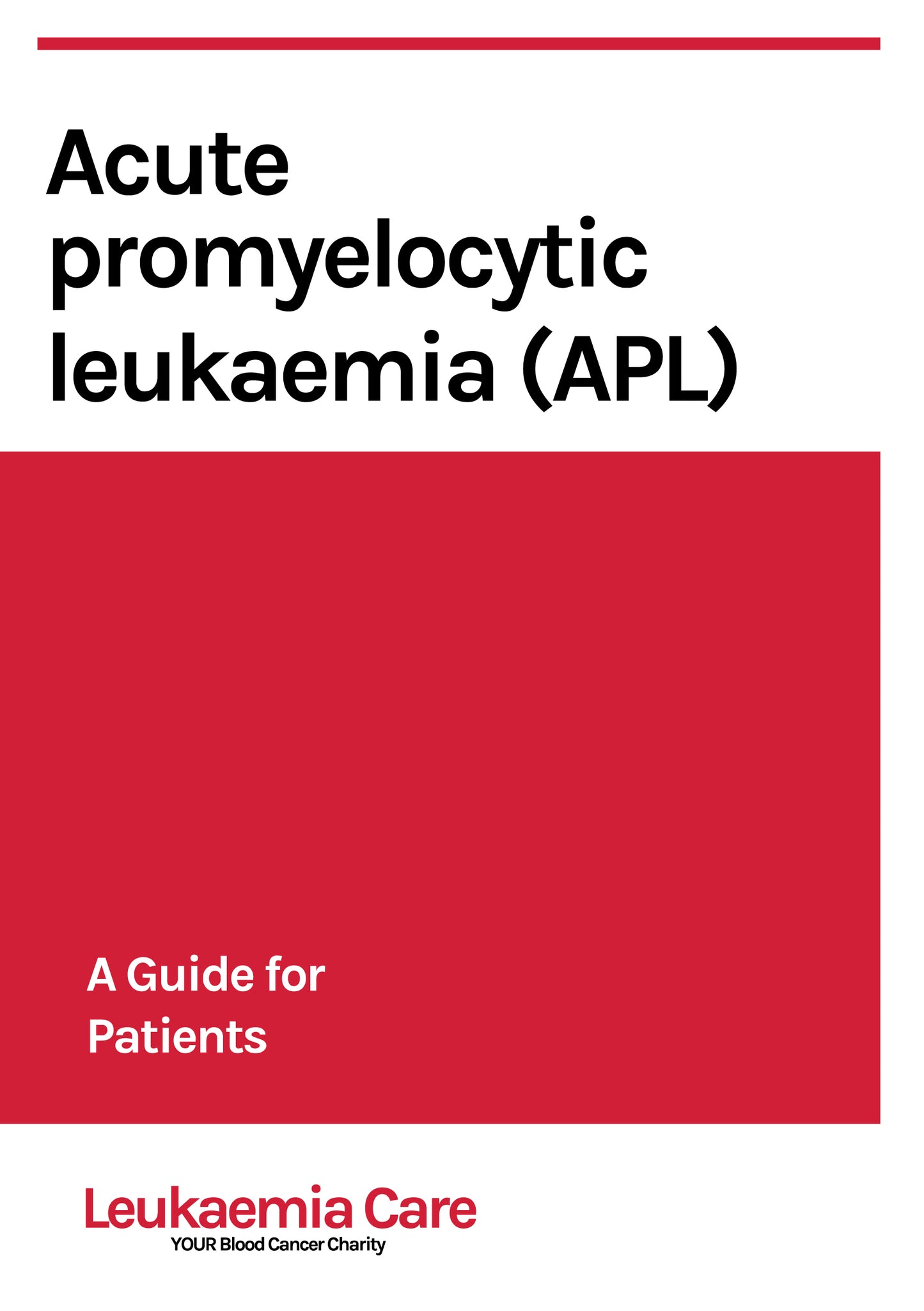Front cover of a Leukaemia Care booklet about acute promyelocytic leukaemia (APL or APML)